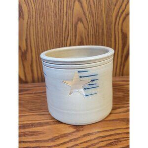Stoneware Star Cutout Candle Holder By Union City Pottery 5" Tall Beige & Blue H
